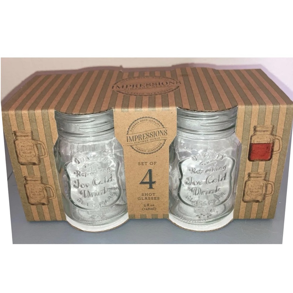 Impressions Mason Jar Style 5 oz Shot Glasses with Handles Set of 4